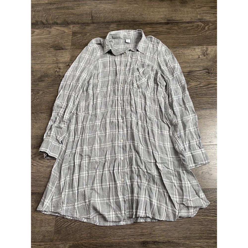 EUC Womens Old Navy Long Sleeve Button Up Plaid Grey Tunic Dress Size S